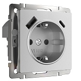 Розетка Werkel встраиваемая серебряная матовая со шторками с USB-A/ Type-C (a063618)