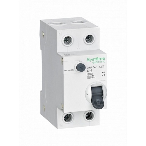 Автомат дифференциальный Systeme Electric City9 Set 10А 1P+N тип A 10 мА 4,5 кА (C9D51610)