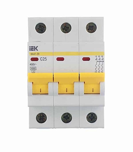 Автоматический выключатель модульный IEK Karat ВА 47-29 3P 25А тип C 4,5 кА 400 В (MVA20-3-025-C) Автоматический выключатель модульный IEK Karat ВА 47-29 3P 25А тип C 4,5 кА 400 В (MVA20-3-025-C)