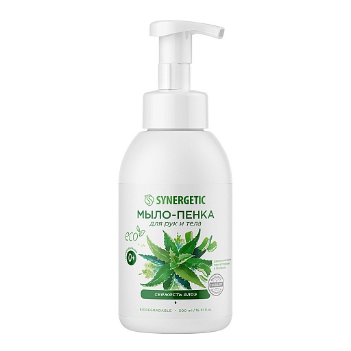 Мыло-пенка Synergetic для рук и тела свежесть алоэ 500 мл Мыло-пенка Synergetic для рук и тела свежесть алоэ 500 мл
