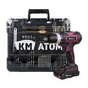 Дрель-шуруповерт аккумуляторная КМ АТОМ (CD-181) с АКБ и ЗУ с набором оснастки