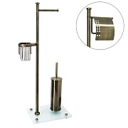 Стойка с бумагодержателем и ершом WasserKraft напольная стекло/металл бронза Стойка с бумагодержателем и ершом WasserKraft напольная стекло/металл бронза