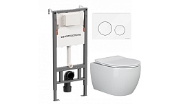 Комплект инсталляции Ceramicanova Balance с унитазом Ceramicanova Play с кнопкой белой и сиденьем дюропласт микролифт быстросъем (CN121001/CN3001)