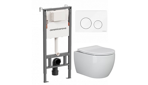 Комплект инсталляции Ceramicanova Balance с унитазом Ceramicanova Play с кнопкой белой и сиденьем дюропласт микролифт быстросъем (CN121001/CN3001)
