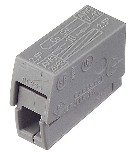 Клемма на 2 провода Wago 224-111 0,5-2,5 кв.мм с пастой для светильника (5 шт.) (2580/224-111)