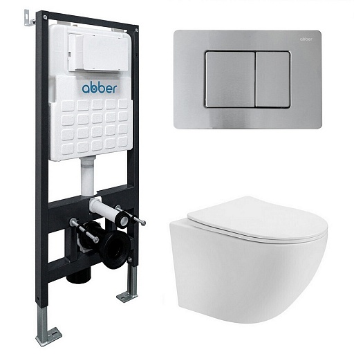 Комплект инсталляции Abber с унитазом Bequem с кнопкой хром и сиденьем микролифт (AC1100T-AC0105-AC0120MCH)