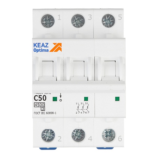 Автоматический выключатель модульный КЭАЗ OptiDin BM63 3P 50А тип C 4,5 кА 230/400 В (326817)
