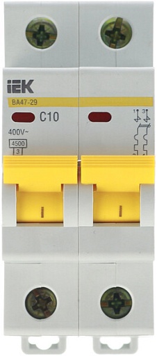 Автоматический выключатель модульный IEK Karat ВА 47-29 2P 10А тип C 4,5 кА 400 В (MVA20-2-010-C) Автоматический выключатель модульный IEK Karat ВА 47-29 2P 10А тип C 4,5 кА 400 В (MVA20-2-010-C)
