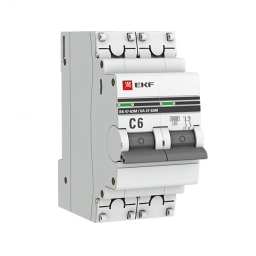 Автоматический выключатель EKF ВА 47-63M (mcb4763m-6-2-6C-pro) 2P 6А тип С 6 кА 400 В на DIN-рейку