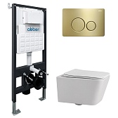 Комплект инсталляции Abber с унитазом Rechteck с кнопкой золото и сиденьем микролифт (AC1201-AC0105-AC0121MMG)