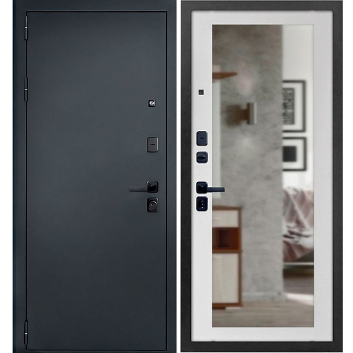 Дверь входная Дверной континент Брест левая антик серебро - белый матовый с зеркалом 960х2050 мм