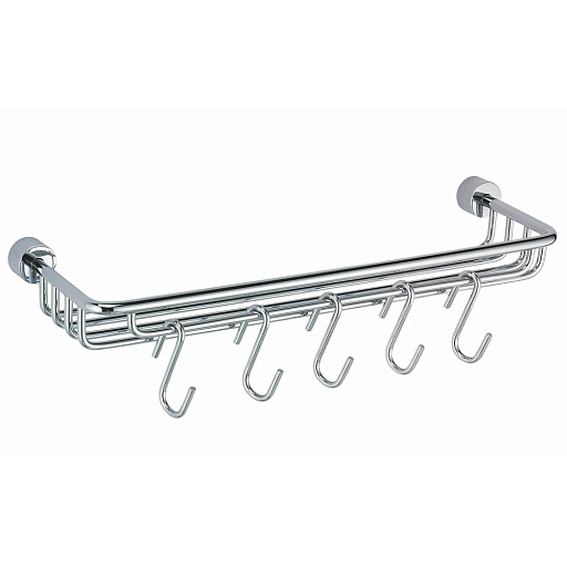 Полка для ванной WasserKraft Donau K-9400 с крючками 423х50х115 мм металл хром (K-9415)
