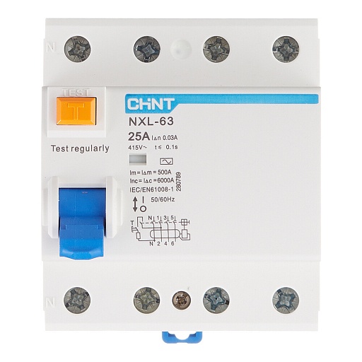 УЗО Chint NXL-63 25А 3P+N тип AC 30 мА 6 кА компактное (280789)