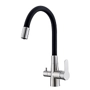 Смеситель для кухни Corsa Deco Pure нержавеющая сталь/черный с гибким изливом с подключением к фильтру однорычажный (966377)