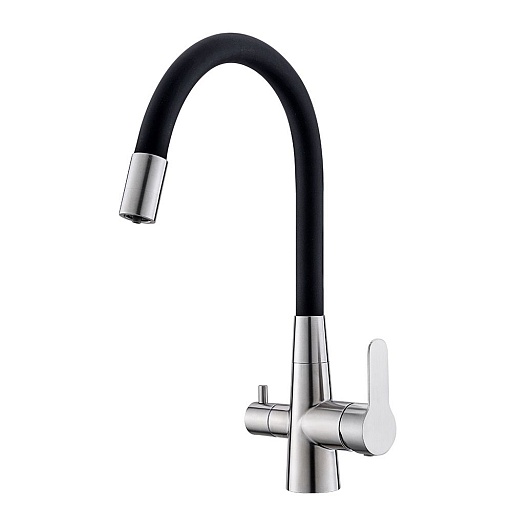 Смеситель для кухни Corsa Deco Pure нержавеющая сталь/черный с гибким изливом с подключением к фильтру однорычажный (966377)