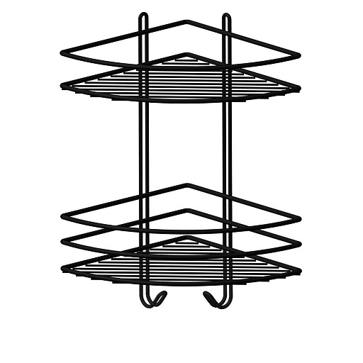 Полка для ванной Металаксон угловая двухъярусная с крючками 270х385х200 мм металл черная (48991-2ЧМ)