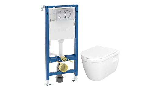 Комплект инсталляции Geberit Delta Duofix с унитазом Corsa Deco DX Rimless с кнопкой хром и сиденьем дюропласт микролифт (458.149.21.2/WHDX530RS)