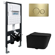 Комплект инсталляции Abber с унитазом Rechteck с кнопкой золото и сиденьем микролифт (AC1201MB-AC0105-AC0121MMG)