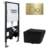 Комплект инсталляции Abber с унитазом Rechteck с кнопкой золото и сиденьем микролифт (AC1201MB-AC0105-AC0121MMG)