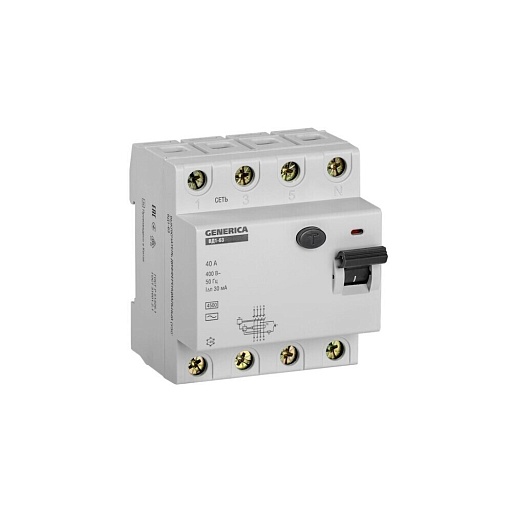 УЗО Generica ВД1-63 40А 3P+N тип AC 30 мА 4,5 кА (MDV15-4-040-030)