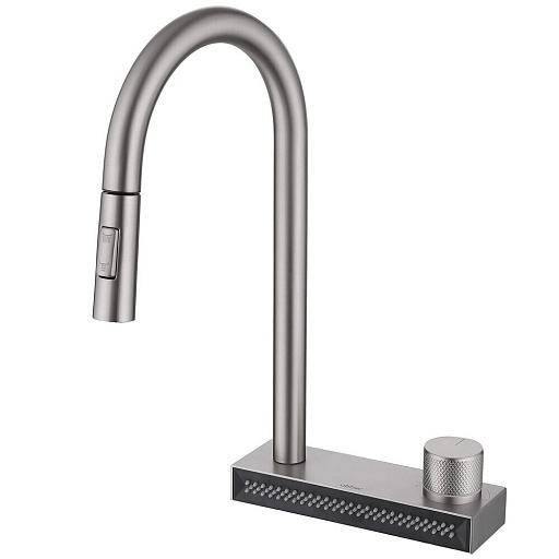 Смеситель для кухни Abber Wasser Kreis сатин с высоким изливом с водопадом с вытяжной лейкой (AF8114SP)