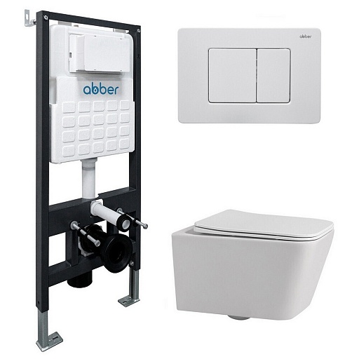 Комплект инсталляции Abber с унитазом Rechteck с кнопкой белой и сиденьем микролифт (AC1201-AC0105-AC0120MW) Комплект инсталляции Abber с унитазом Rechteck с кнопкой белой и сиденьем микролифт (AC1201-AC0105-AC0120MW)