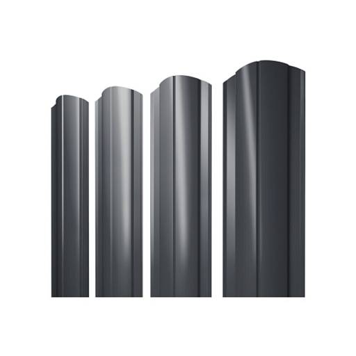 Евроштакетник двухсторонний круглый 0,45 мм 128х1800 мм графитовый серый RAL 7024 фигурный срез