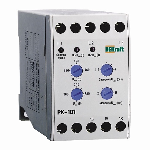 Реле контроля фаз модульное Dekraft РК-101 (23300DEK) 380 В 5 А тип АС 1P Реле контроля фаз модульное Dekraft РК-101 (23300DEK) 380 В 5 А тип АС 1P