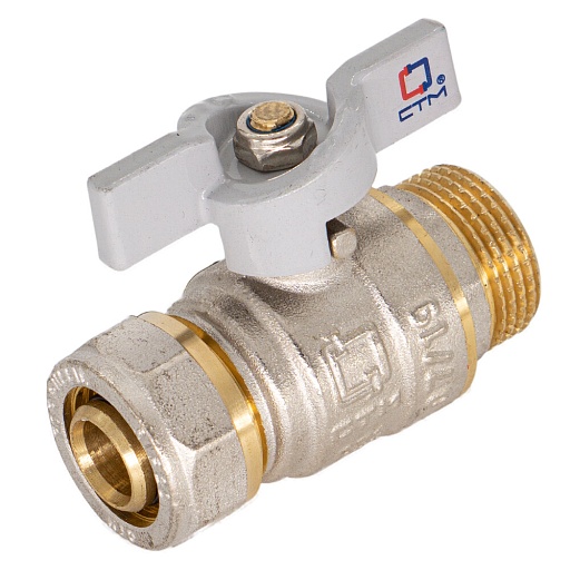 Кран шаровой латунный CTM Стандарт 26 обж(ц) х 1 НР(ш) для металлопластиковых труб бабочка прямой (CWPM0126)