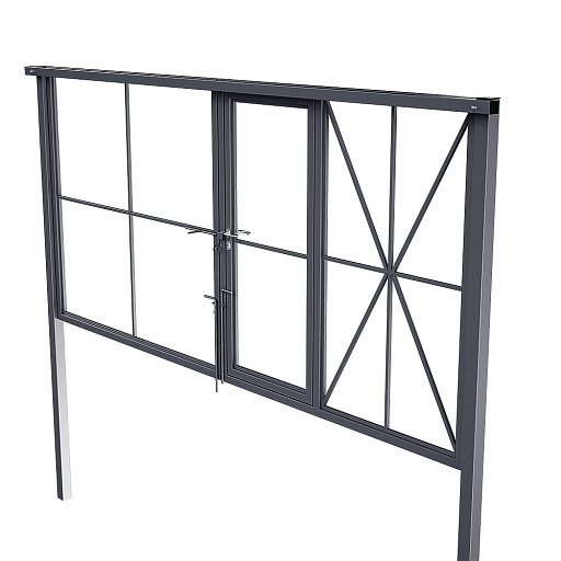 Ворота распашные каркас со столбами 4х1,85 м с калиткой графитовый серый RAL 7024