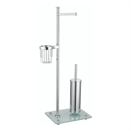 Стойка с бумагодержателем и ершом WasserKraft напольная стекло/металл хром  Стойка с бумагодержателем и ершом WasserKraft напольная стекло/металл хром