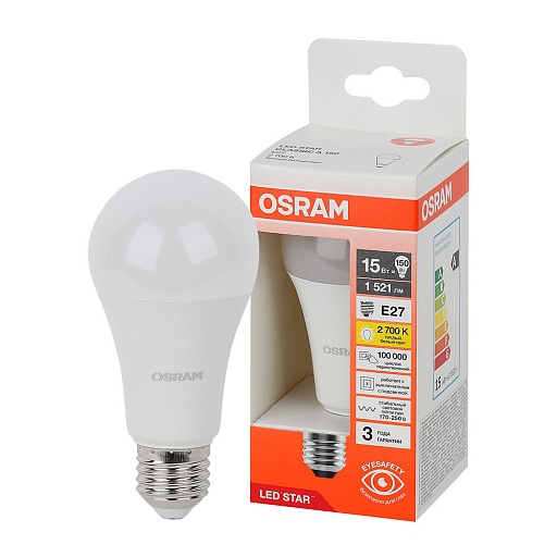 Лампа светодиодная Osram Е27 2700К 15 Вт 1521 Лм 230 В груша A60 матовая