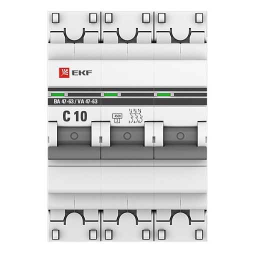 Автоматический выключатель модульный EKF PROxima ВА 47-63 3Р 10А тип C 4,5 кА 400 В (mcb4763-3-10C-pro) Автоматический выключатель модульный EKF PROxima ВА 47-63 3Р 10А тип C 4,5 кА 400 В (mcb4763-3-10C-pro)