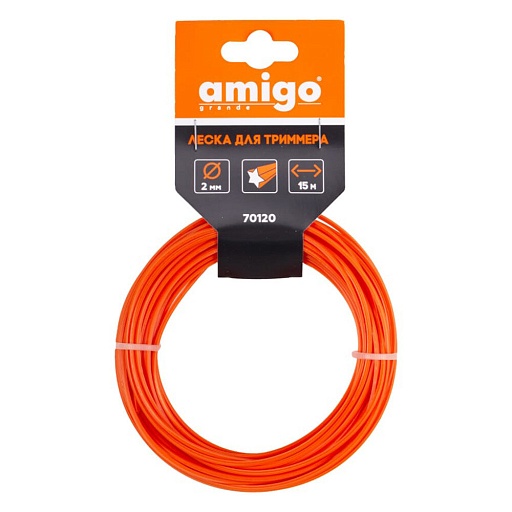 Леска для триммера Amigo звезда 2 мм х 15 м оранжевая (70120) Леска для триммера Amigo звезда 2 мм х 15 м оранжевая (70120)