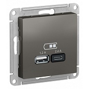 Розетка USB Systeme Electric AtlasDesign встраиваемая сталь USB-A/ Type-C (ATN000939)