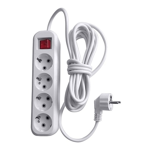 Удлинитель Stekker 4 розетки 3 м ПВС 3х0,75 кв.мм 10 А 2,2 кВт с кнопкой белый (39524)