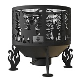 Чаша костровая Олени 600 мм с зольником и защитной сеткой коническое дно 4 ножки