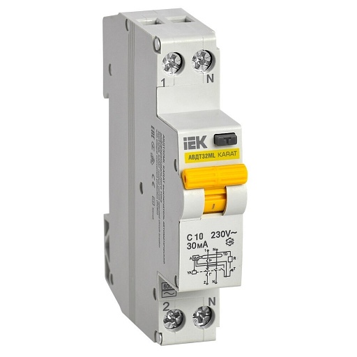 Автомат дифференциальный IEK Karat АВДТ32ML 10А 1+N тип AC 30 мА 6 кА (MVD12-1-010-C-030)