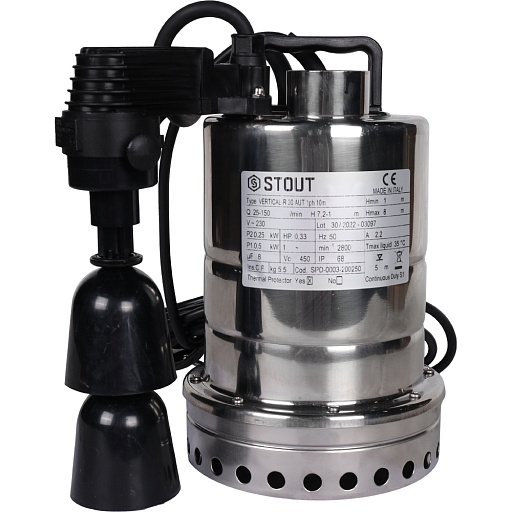 Насос дренажный Stout (SPD-0003-200250) для грязной воды 150 л/мин