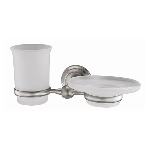 Стакан для ванной WasserKraft Ammer с держателем стекло матовый/металл никель (K-7026) Стакан для ванной WasserKraft Ammer с держателем стекло матовый/металл никель (K-7026)