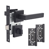 Комплект фурнитуры для двери Corsa Deco Clover с замком петлями и фиксатором квадратная розетка черный (990305)