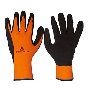 Перчатки полиэстеровые 13 нитей с латексным обливом Delta Plus VV733 черно-оранжевые 10 (XL)