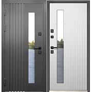 Дверь входная с терморазрывом Ferroni Luxor Termo Рейка левая графит серый муар - эмалит белый со стеклопакетом 860х2050 мм