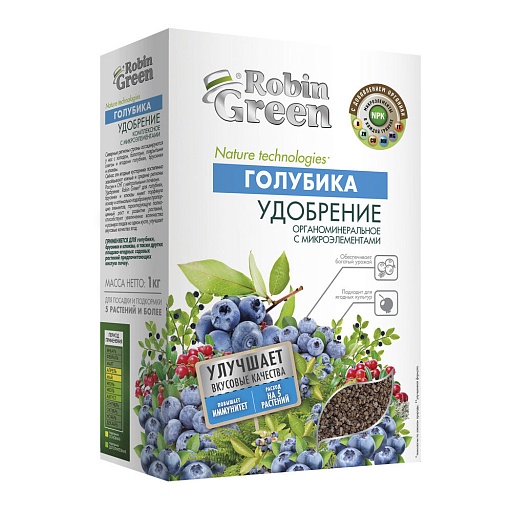 Удобрение органоминеральное сухое для голубики гранулированное Робин Грин 1 кг Удобрение органоминеральное сухое для голубики гранулированное Робин Грин 1 кг