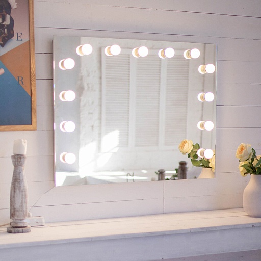 Зеркало настенное с лампочками Benedicta 900х700 мм гримерное белое Зеркало настенное с лампочками Benedicta 900х700 мм гримерное белое