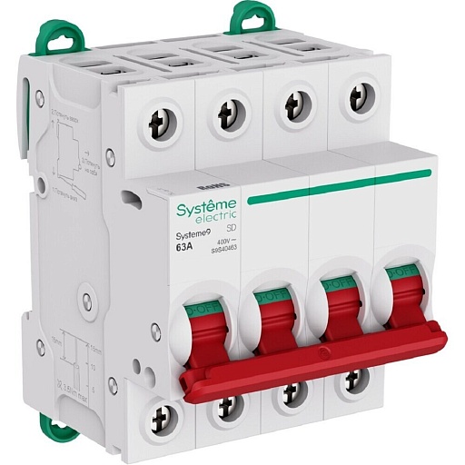 Выключатель нагрузки Systeme Electric Systeme9 4P 63А 400 В на DIN-рейку (S9S40463) Выключатель нагрузки Systeme Electric Systeme9 4P 63А 400 В на DIN-рейку (S9S40463)