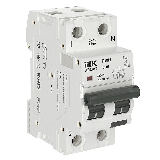 Автомат дифференциальный IEK Armat B10N 10А 1+N тип A 30 мА 10 кА (AR-B10N-1N-C010A030)