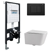 Комплект инсталляции Abber с унитазом Rechteck с кнопкой черной и сиденьем микролифт (AC1201-AC0105-AC0120MB)