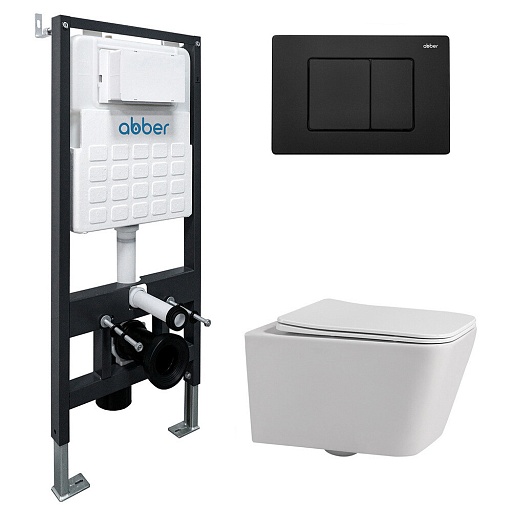 Комплект инсталляции Abber с унитазом Rechteck с кнопкой черной и сиденьем микролифт (AC1201-AC0105-AC0120MB)