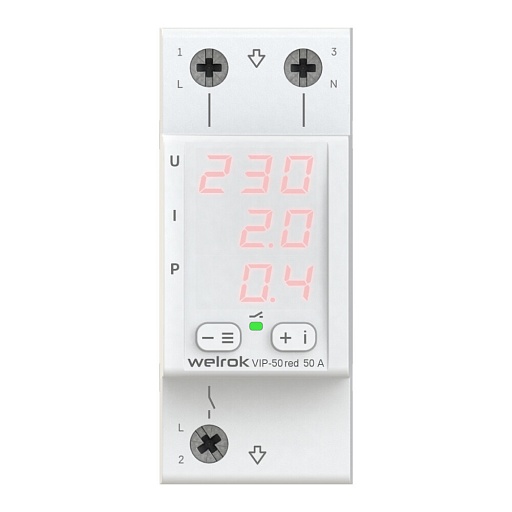 Реле напряжения модульное Welrok VIP-50 red 220 В 50 А тип AC цифровое Реле напряжения модульное Welrok VIP-50 red 220 В 50 А тип AC цифровое